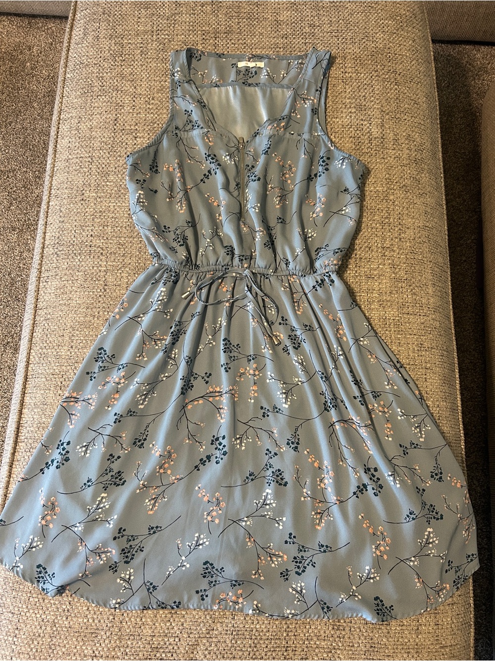 Maurices Dusty Blue Floral Sleeveless Drawstring Mini Dress